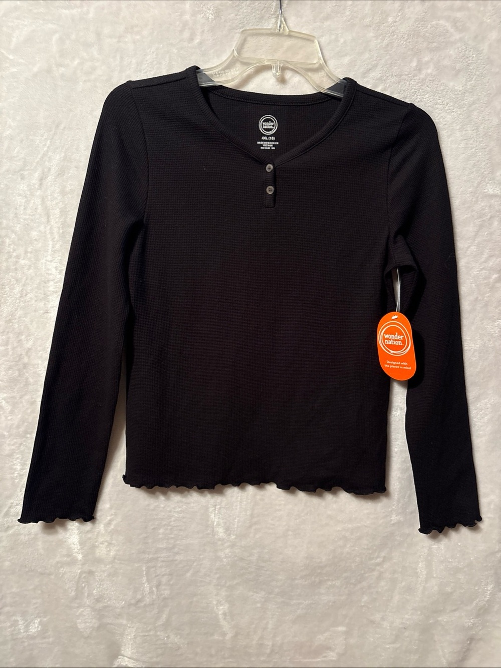 wonder nation Black Ribbed Long-Sleeve Henley Top with Lettuce Edge (18)
